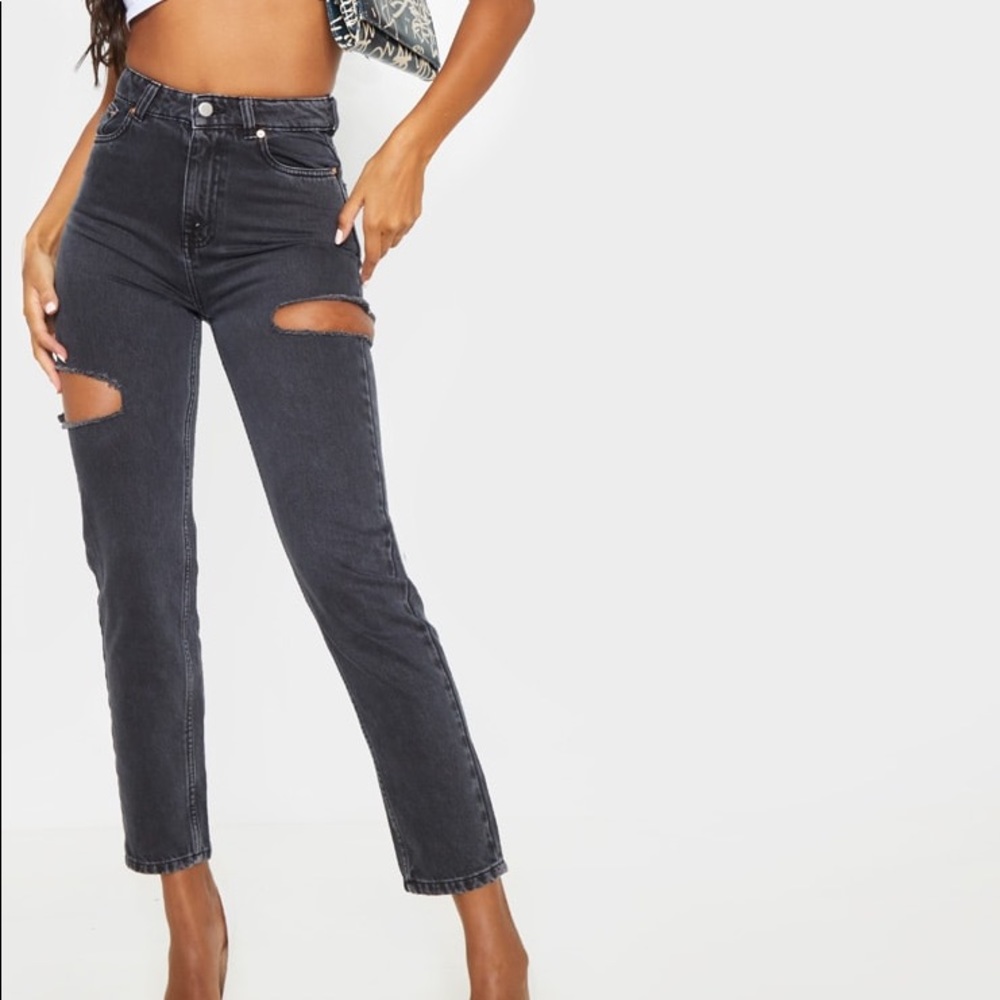 PrettyLittleThing thigh slit gray jeans